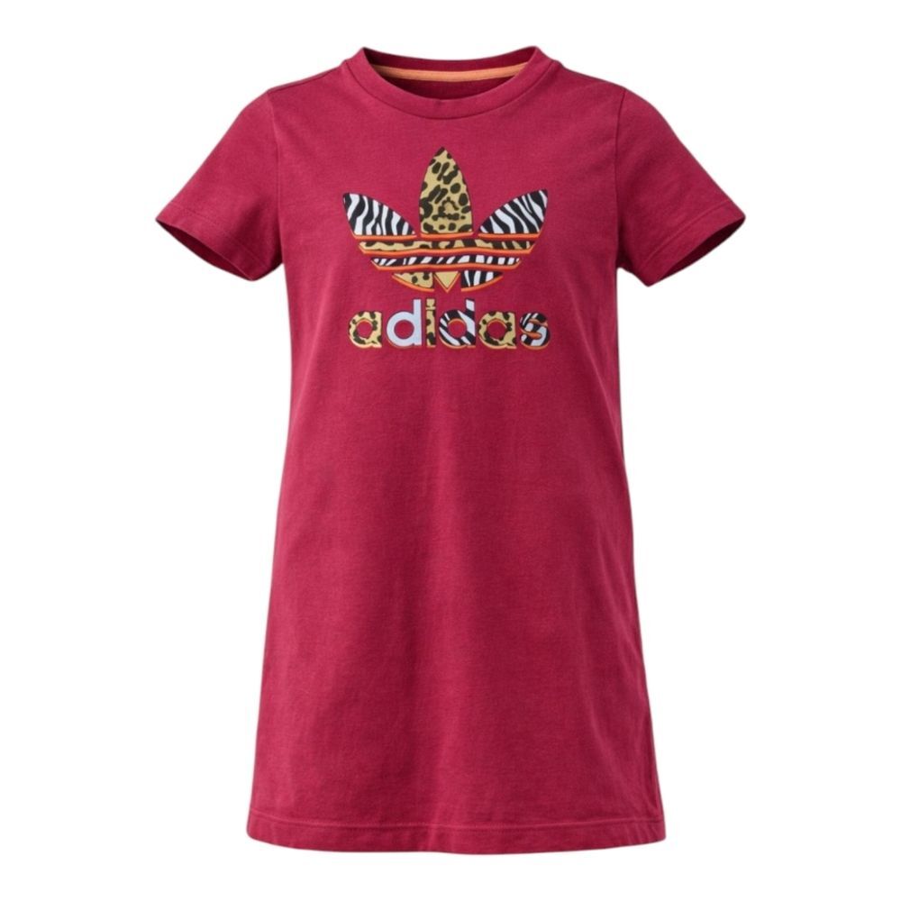 Adidas Dusty Rose Pink Maroon Animal Print Tshirt Dress Tunic Girls Size 5 6
